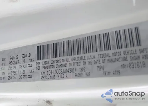 2018 Jeep Wrangler Unlimited Sport S 4X4 z USA, uszkodzony, nr VIN 1C4HJXDG2JW143014